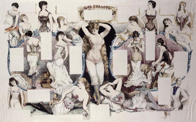Layout illustrations for an article on women's underwear, from 'La Vie Parisienne', c.1870 (coloured de French School, (19th century)