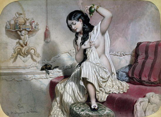 Oriental Woman at her Toilet, mid 19th century (colour litho) de French School, (19th century)