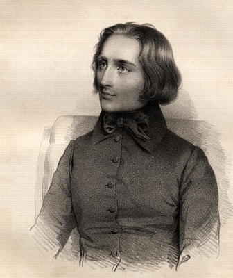 Portrait of Franz Liszt (1811-86) Hungarian piano virtuoso and composer (engraving) de French School, (19th century)