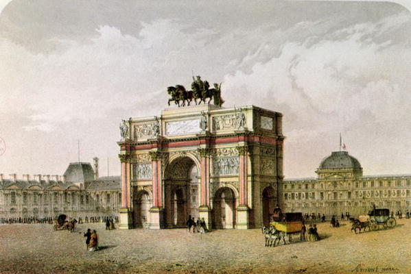 Postcard of the Arc de Triomphe du Carrousel, Paris (colour litho) de French School, (19th century)