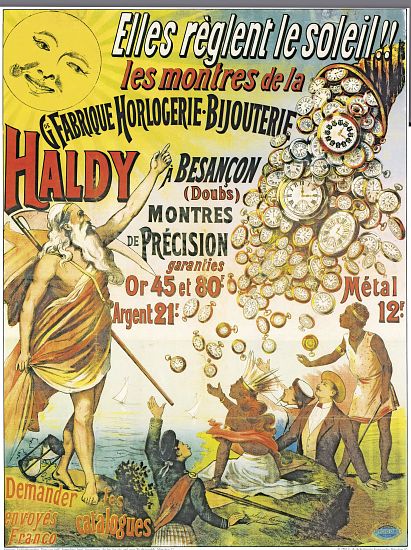 Poster advertising 'Horlogerie-Bijouterie Haldy' de French School, (19th century)