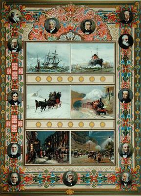 Progress during the reign of Queen Victoria (1819-1901). Sailing ships, steam ships, steam train and de French School, (19th century)
