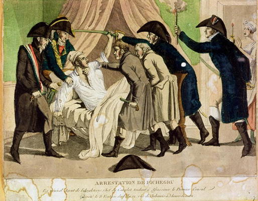 The Arrest of General Charles Pichegru (1761-1804) early 19th century (coloured engraving) de French School, (19th century)