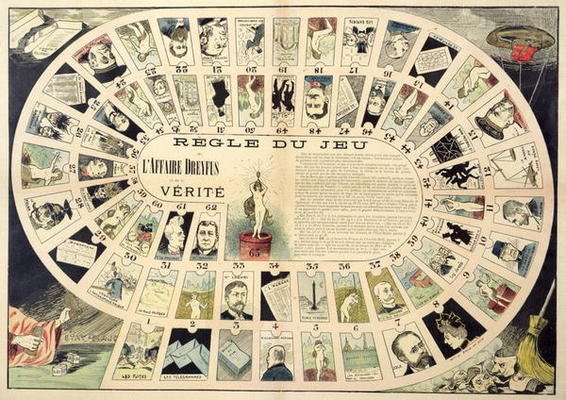 The Dreyfus Affair Game, with portraits of the various individuals involved, late 19th century (colo de French School, (19th century)