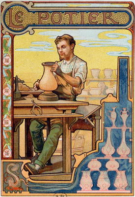 The Potter, illustration from a book on the crafts, c.1899 (colour litho) de French School, (19th century)