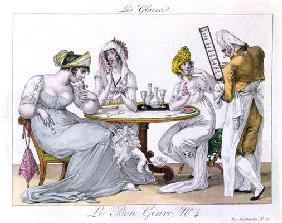 The Ice Cream, plat 4 from 'Le Bon Genre', Paris, 1827 (coloured engraving)