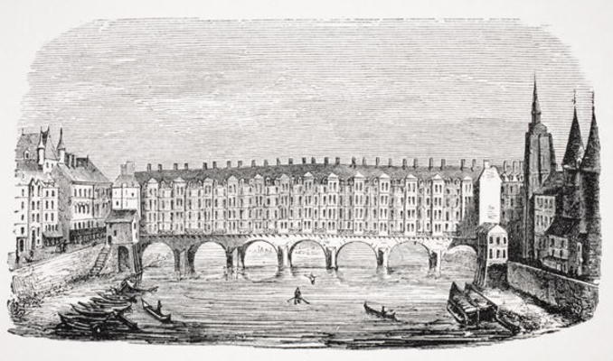 View of the ancient Pont-au-Change, from an engraving of the 'Topography of Paris', from 'Le Moyen A de French School, (19th century)