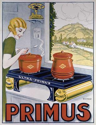 Poster advertising the Primus hob, printed by Dampenon & Elarue (colour litho) de French School, (20th century)