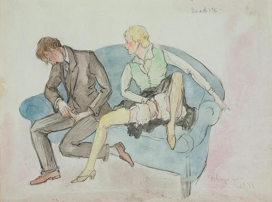 The Duet, 1934 (pencil, w/c) de French School, (20th century)
