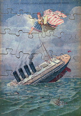 The Sinking of the Lusitania, 7th May 1915, jigsaw puzzle for children (colour litho) de French School, (20th century)