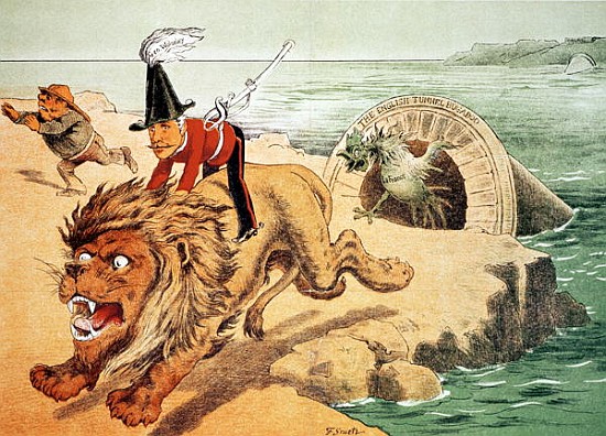 The Lion cannot face the corwing of the Cock'', The American view of the Channel Tunnel Scare, illus de Friedrich Graetz