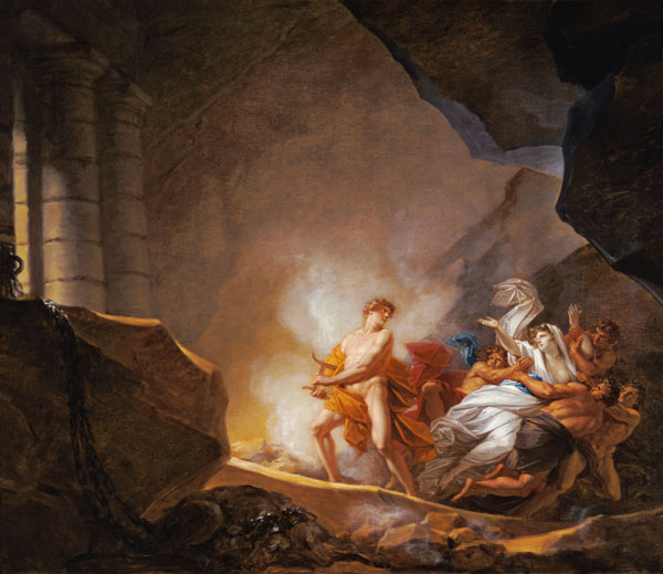 Orpheus guides Eurydike out of the underworld. de Friedrich Heinrich Füger