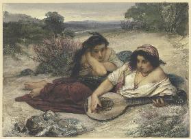 Zwei in der Landschaft lagernde italienische junge Frauen