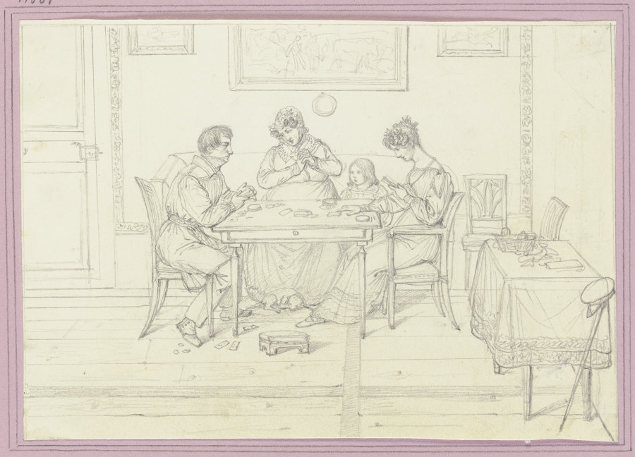 Familie beim Kartenspiel de Friedrich Moosbrugger