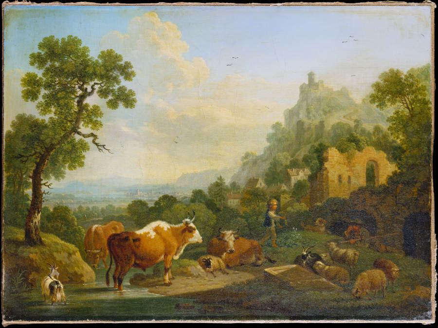 Landscape with Farm Animals at a Brook de Friedrich Wilhelm Hirt