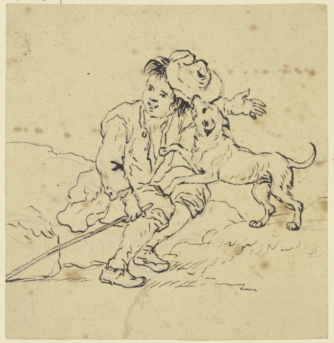 Sitzender Knabe mit einem Hund de Friedrich Wilhelm Hirt