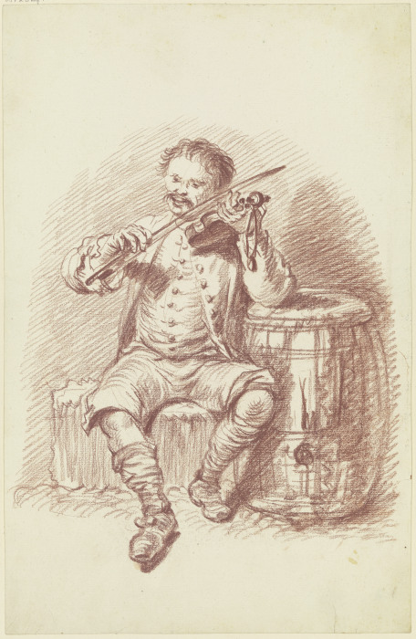 Violinenspieler bei einem Faß sitzend de Friedrich Wilhelm Hirt