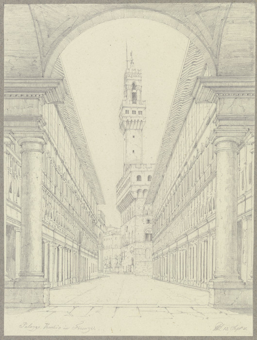 Der Palazzo Vecchio in Florenz vom Hof der Uffizien aus gesehen de Friedrich Wilhelm Ludwig