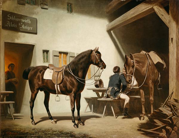 El caballo Luitprant frente al Schluxerwirt de Friedrich Wilhelm Pfeiffer