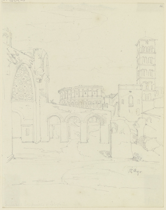 Die Maxentiusbasilika, der Campanile von S. Francesca Romana und das Kolosseum in Rom de Friedrich Maximilian Hessemer
