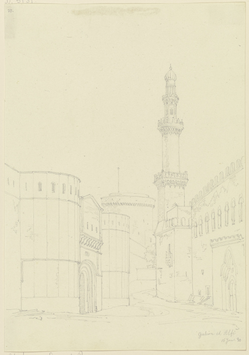 Gebäudeensemble mit Minarett in Galeon el Alfi de Friedrich Maximilian Hessemer