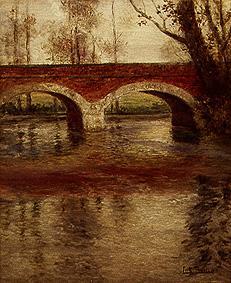 Riverside with bridge de Frits Thaulow