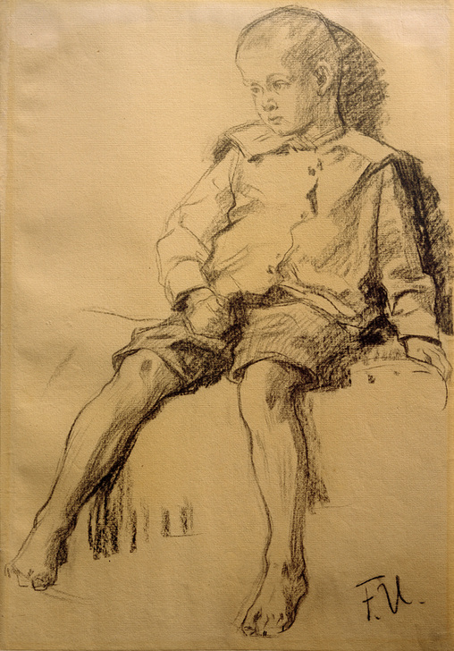 Sitzender Junge mit nackten Beinen de Fritz von Uhde