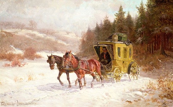 The Post Coach in the Snow de Fritz van der Venne