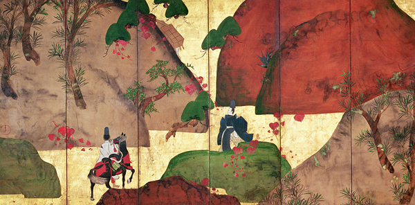 The Narrow road of Ivy (pen & ink, colour & gold paper on panel) de Fukae Roshu