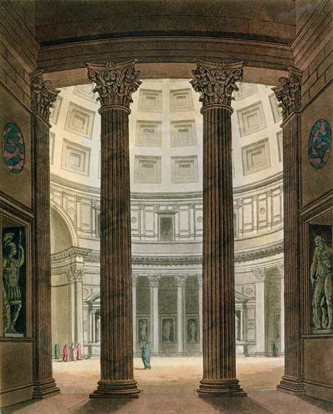 Interior of the Pantheon, Rome, from 'Le Costume Ancien et Moderne' by Jules Ferrario, engraved by G de Fumagalli