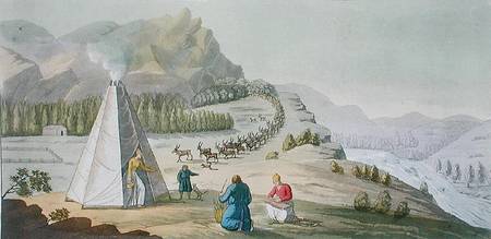 Herding Reindeer, Lapland, plate 47 from 'Le Costume Ancien et Moderne' by Jules Ferrario de G. Bramati