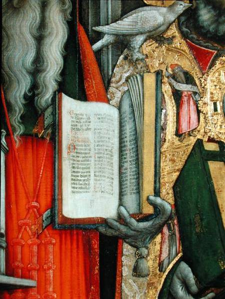 St. Jerome's Bible and St. Gregory's Dove, detail of the left panel from The Virgin Enthroned with S de G. Vivarini