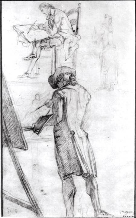 Artist at his Easel and the Artist Drawing de Gabriel de Saint-Aubin