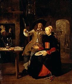 Self-portrait with his Mrs Isabella De Wolff in th de Gabriel Metsu