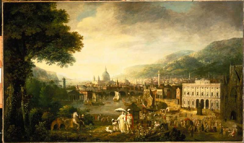View of London as a mediteraner port and piece Pau de Gabriele Ricciardelli (Umkreis)
