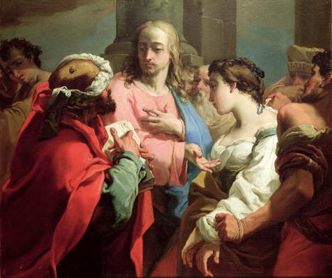 Christ and the Woman Taken in Adultery (oil on canvas) de Gaetano Gandolfi