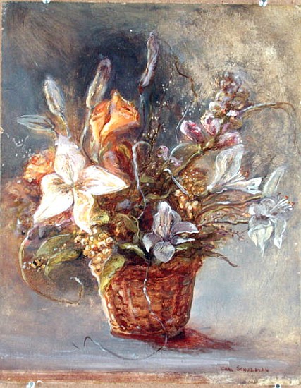 Basket of Flowers (oil on canvas)  de Gail  Schulman
