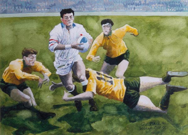 Rugby Match: England v Australia in the World Cup Final, 1991, Will Carling being tackled (w/c)  de Gareth Lloyd  Ball
