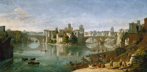 The Tiber Island in Rome de Gaspar Adriaens van Wittel