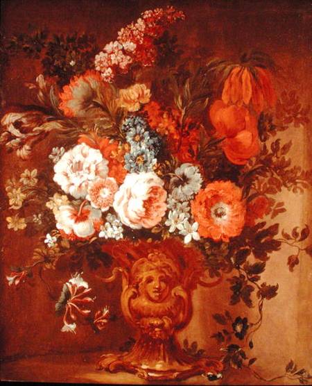 Roses, Poppies, Honeysuckle, Stock and Other Flowers in a Sculpted Vase de Gaspar Peeter d.J Verbruggen