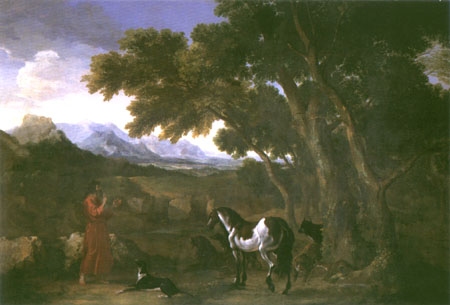 Eremiten lecturing the animals on landscape with o de Gaspard Dughet