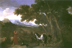 Eremiten lecturing the animals on landscape with o