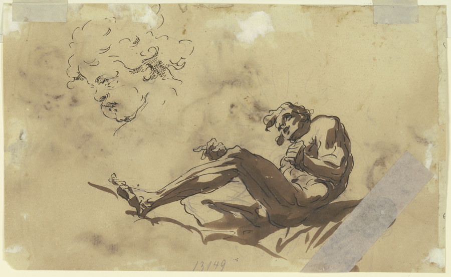 Ein liegender Männerakt sowie das Gesicht eines Knaben im Profil de Gaspare Diziani