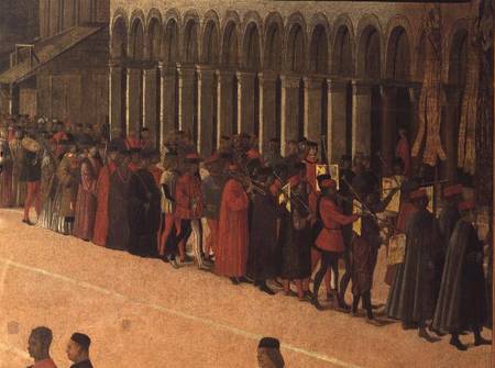Procession in St. Mark's Square, detail of musicians de Gentile Bellini