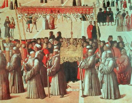 Procession in the St. Mark's Square, detail of the Basilica de Gentile Bellini