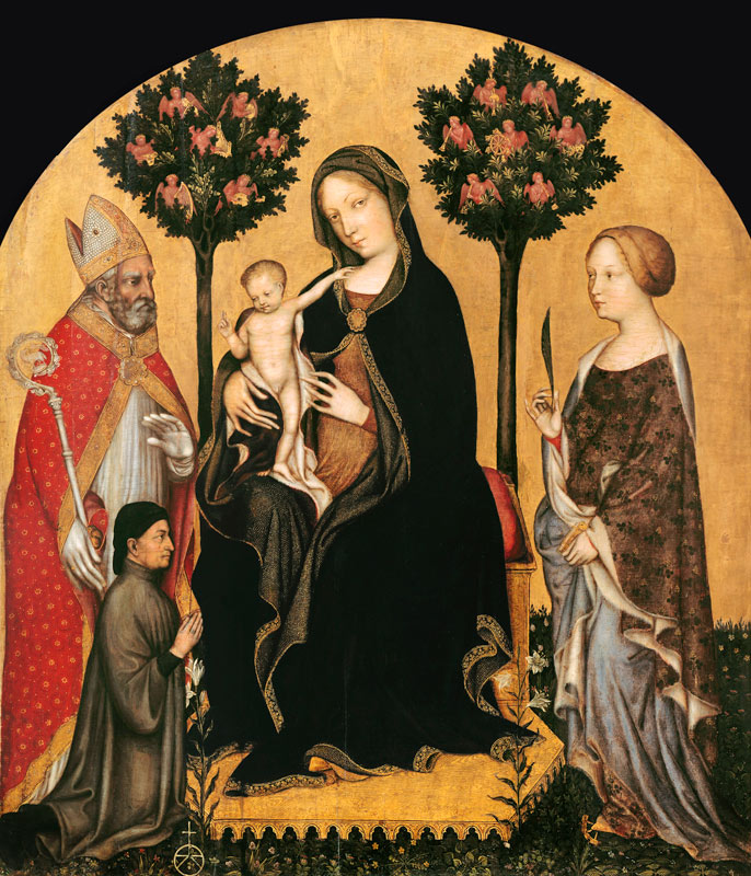 Mary Enthroned with the Child, Saints and a Donor de Gentile da Fabriano