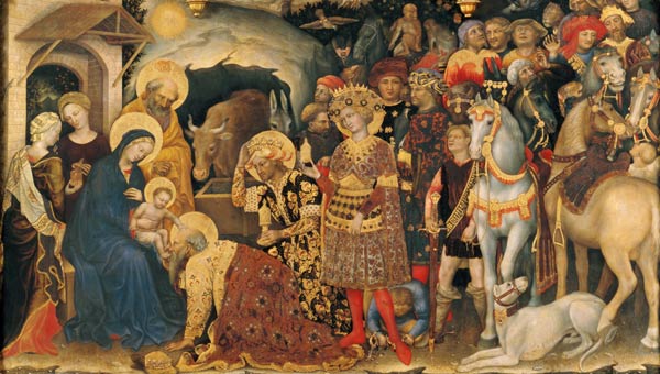 Adoration of the Magi (altarpiece) (detail of 29414) de Gentile da Fabriano