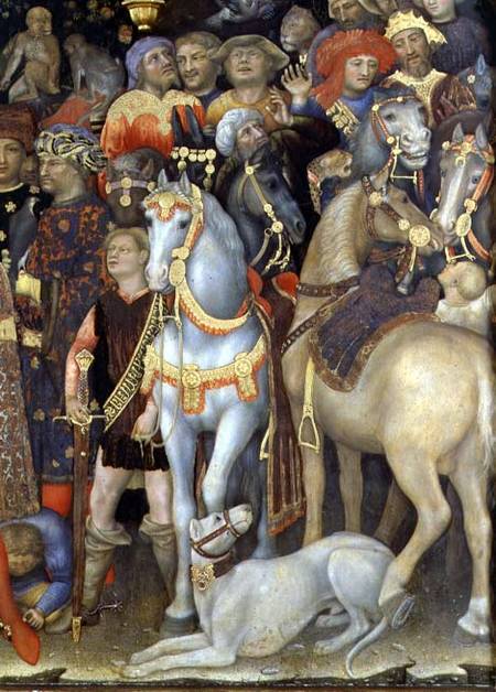 The Adoration of the Magi, detail of riders, horses and dog de Gentile da Fabriano