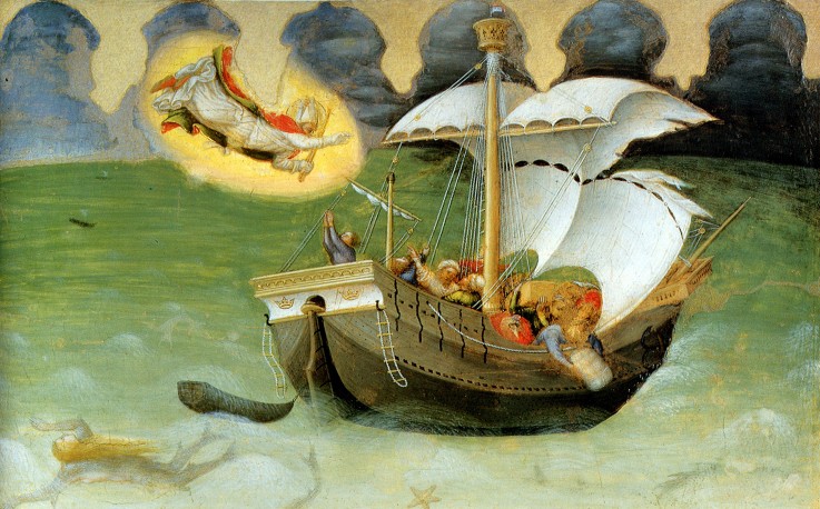 St Nicolas Rescues the Ship from the Tempest (from the Polyptych Quartesi) de Gentile da Fabriano