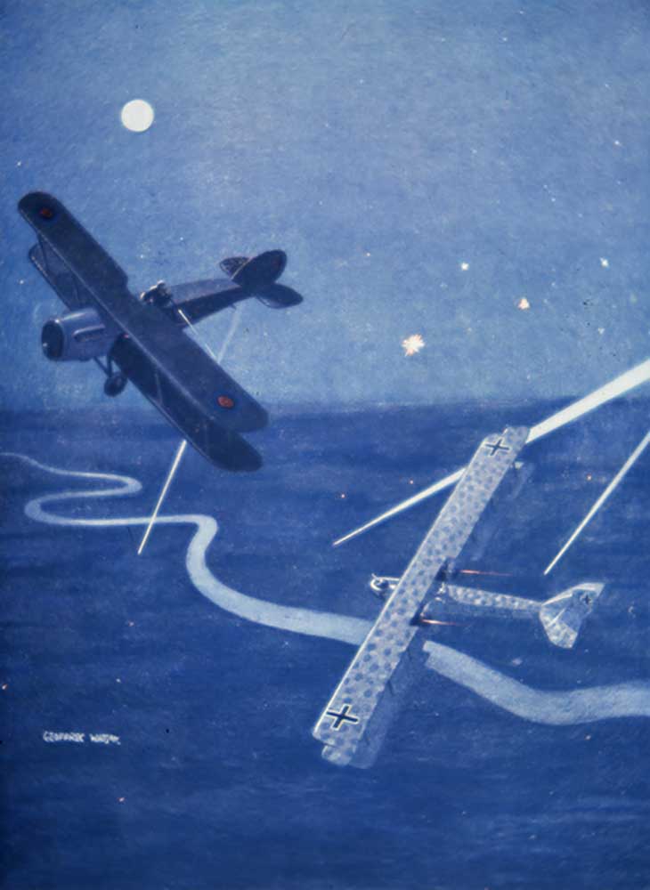 Bristol fighter attacks German Gotha bomber over London by night de Geoffrey Watson
